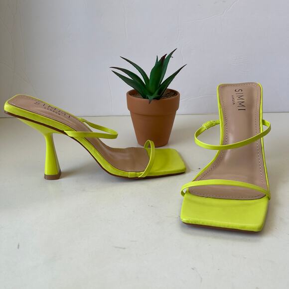 SIMMI Strappy Heeled Sandals Womens Shoes Sz 5 Flourescent Spool Heel Festival - Picture 11 of 11